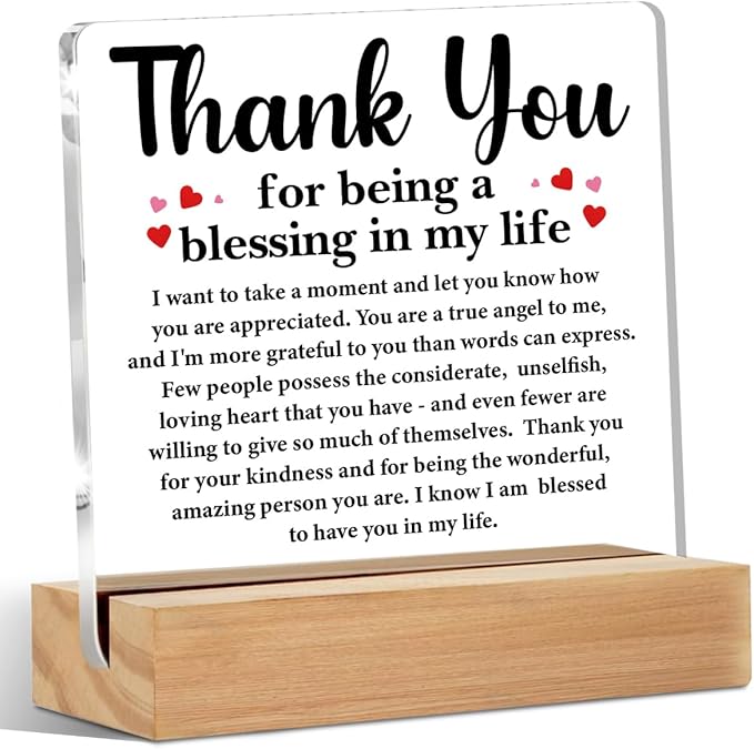 Thank You Gifts for Women, Acrylic Sign, Appreciation Gifts for Coach Trainer Mentor Teacher Coworkers Boss, Acrylic Plaque Desk Decor, Shelf Cubicle Table Decor for Office Home Living Room Decoration