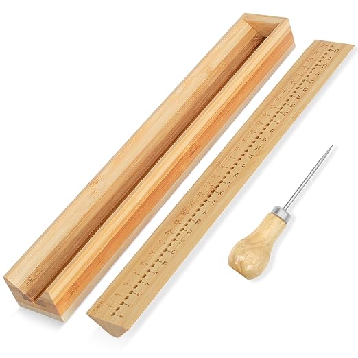 Book Binding Cradle, Wood Bookbinding Punching Cradle with an Awl, Bamboo Signature Punching Cradle with Piercing Guide 5 mm Hole Spacing, Portable Book Binding Tools Kits for Book DIY Crafts