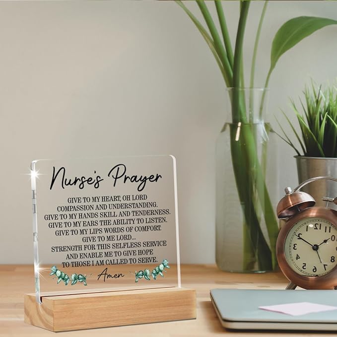 Gifts for Nurse, Appreciation Gifts for Nurses, Graduation Gifts for Future Nurses, Nurse Prayer Clear Desk Decorative Sign Home Office Acrylic Decor