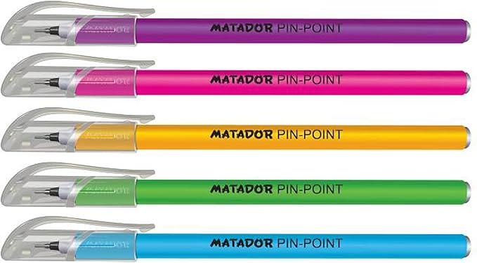 Matador Pin-Point Ball Pen | Oil Based Gel Ink | Soft Rubber Coated Body | 5 Attractive Body Colour | Retractable Fine (0.6mm) NS Tips with TC Ball | Pack of 12 (Blue)