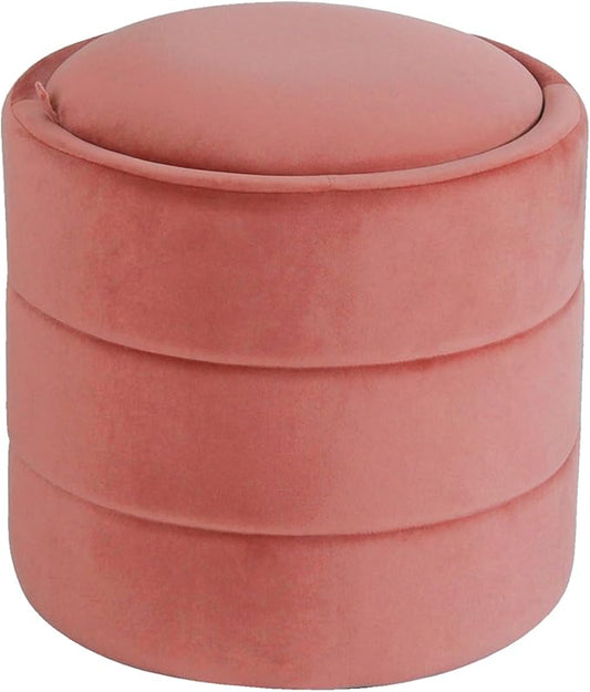 HomePop Storage Round Ottomanwith Removable Lid Home Décor|Upholstered Round Velvet Foot Rest Ottoman - Blush Pink Velvet