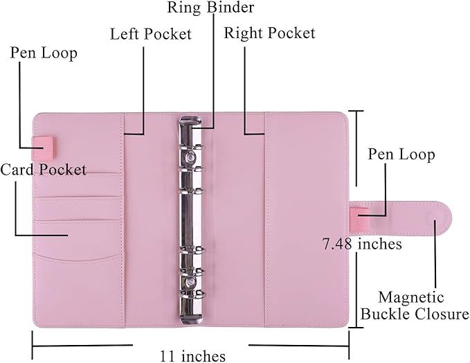 Antner A6 Budget Binder with Zipper Cash Envelopes for Money Organizer & Budgeting, PU Leather Budget Planner Money Saving Binder with Cash Stuffing Envelopes & Labels for Home Office Travel, Pink