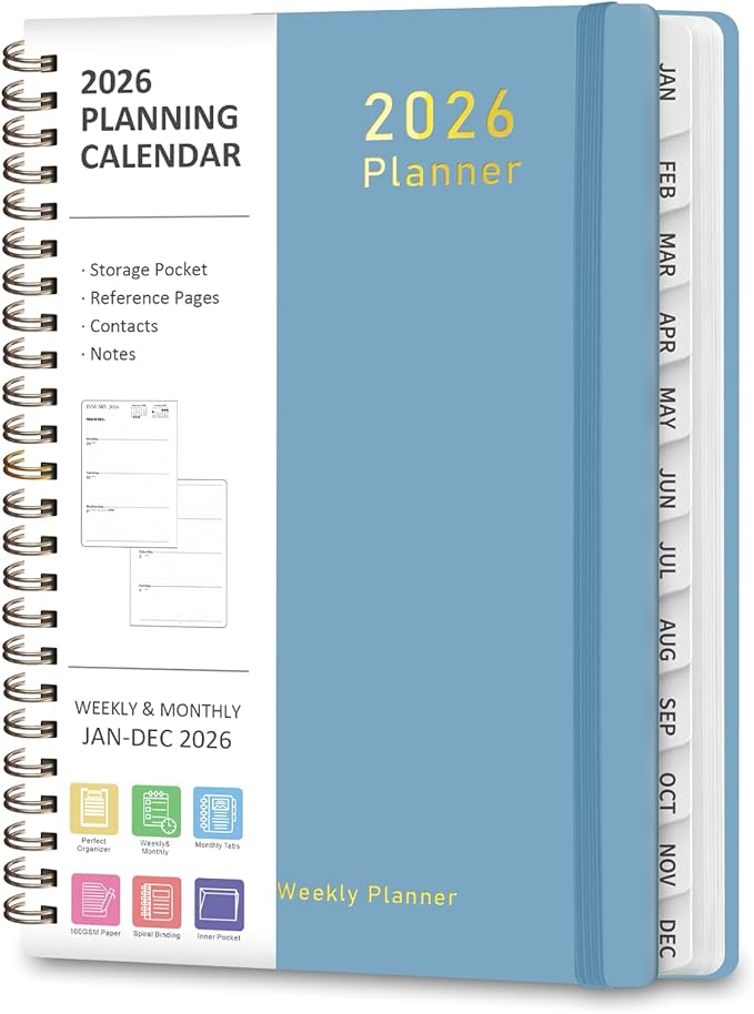 2026 Planner, Weekly and Monthly Calendar Academic Planner, Jan 2026 - Dec 2026, Planning Agenda Book for Desk Accessories and School Supplies - A5 (6.3'' x 8.5'')