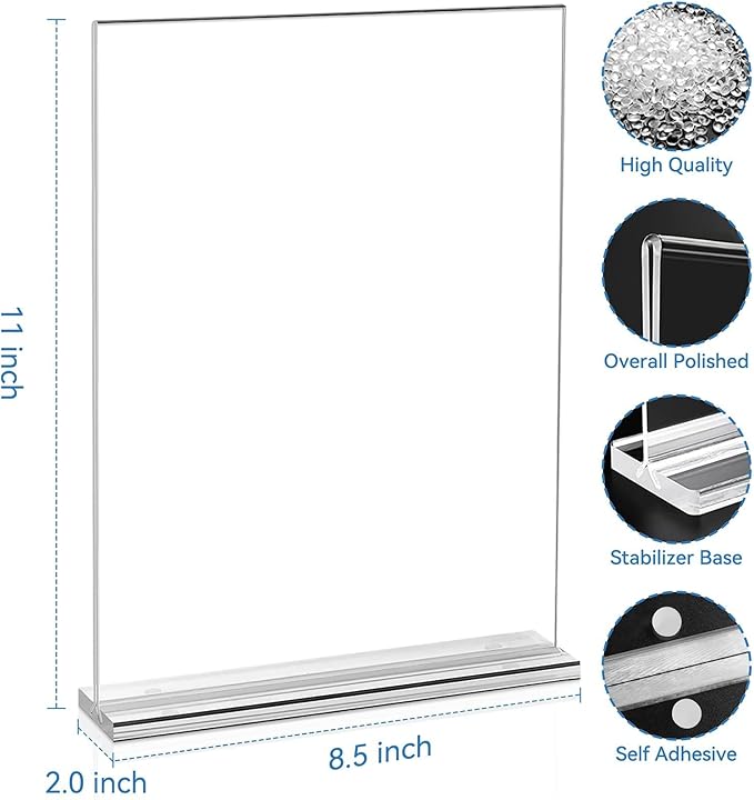 EHWINE 10 Pack 8.5 x 11 Acrylic Sign Holder, Clear Signs Display Holder Double-Sided Stand up Table Top Sign Holders Flyer Stand Frames Suitable for Office Business Store Hotels Party(Provide Non-slip Mats)