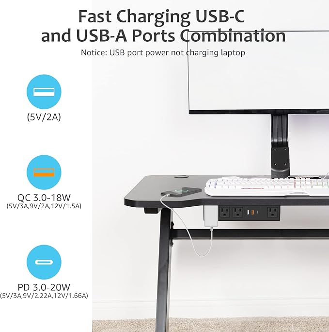 HHSOET Under Desk Power Strip with 3M Adhesive, Removable Under Desktop Mount Plug with Fast Charging USB C and USB A Ports, 4 Outlet Under Table Surge Protector 1200J, 6FT Extension Cord. (Black)
