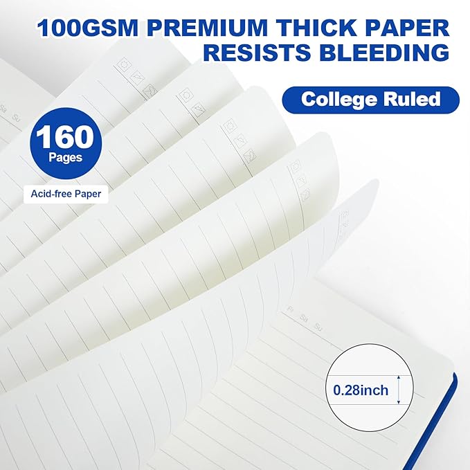 Lined Journal Notebooks for Writing, 100 GSM Thick Paper, 8 Pack Hardcover Notebooks, A5 College Ruled Notebook, Journaling Notebook for School/Travel/Office (Assorted Color- 8 Pack)