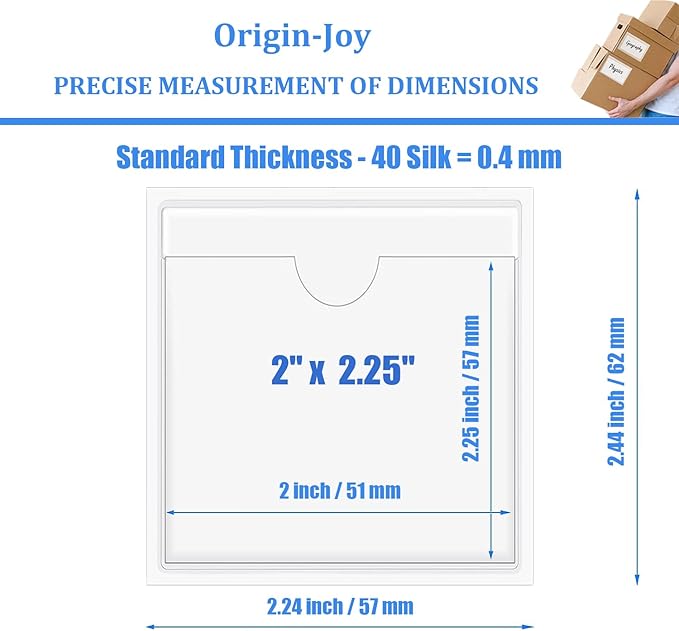 Origin-Joy 25 PCS Self-Adhesive Index Label Pockets, Clear Plastic Peel & Stick Card Holders with Top Open for Loading (2 x 2.25 inch)