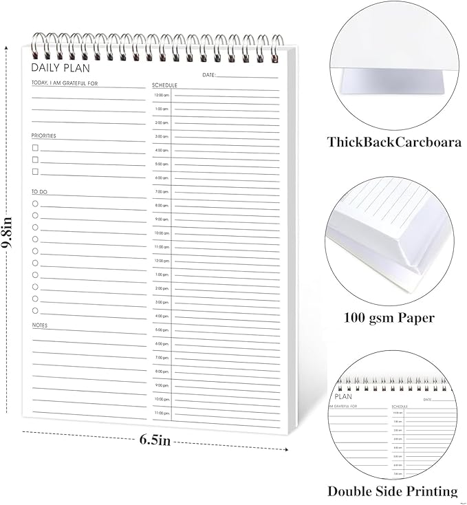 3PC 24 Hour Daily Planner - Daily To Do List for Work & Personal Life, Productivity Planner, Everyday Planner, Daily Schedule, 6.5 x 9.8