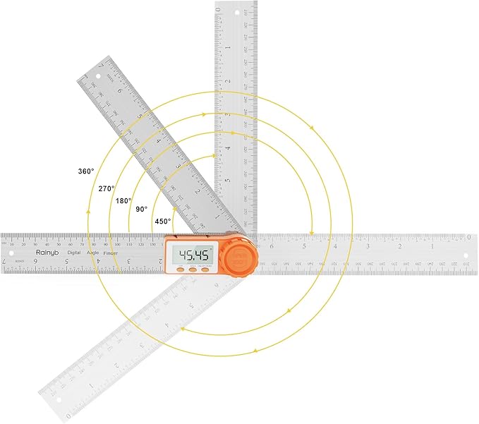 Rainyb Digital Angle Finder Tool 7inch/200 mm 0-360 Degree Stainless Steel Digital Protractor Ruler, Angle Measuring Tool for Carpenters, Woodworkers, Fabricators, Home DIY