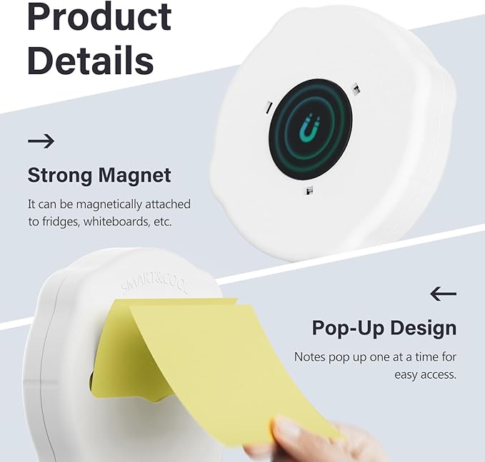 SMART&COOL Magnetic Pop-Up Note Dispenser for 3 x 3 in Pop-Up Sticky Notes, 1Pack, White (Notes Not Included)