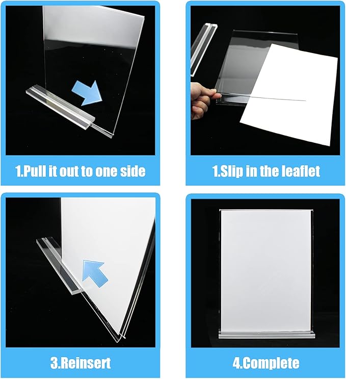 Acrylic Sign Holder, 8.5 x 11 inches Clear Table Menu Display Stand Desktop Display Stand Paper Holder Table Top Sign Holder Suitable for Restaurants, Office, Home, Store (6 pcs)