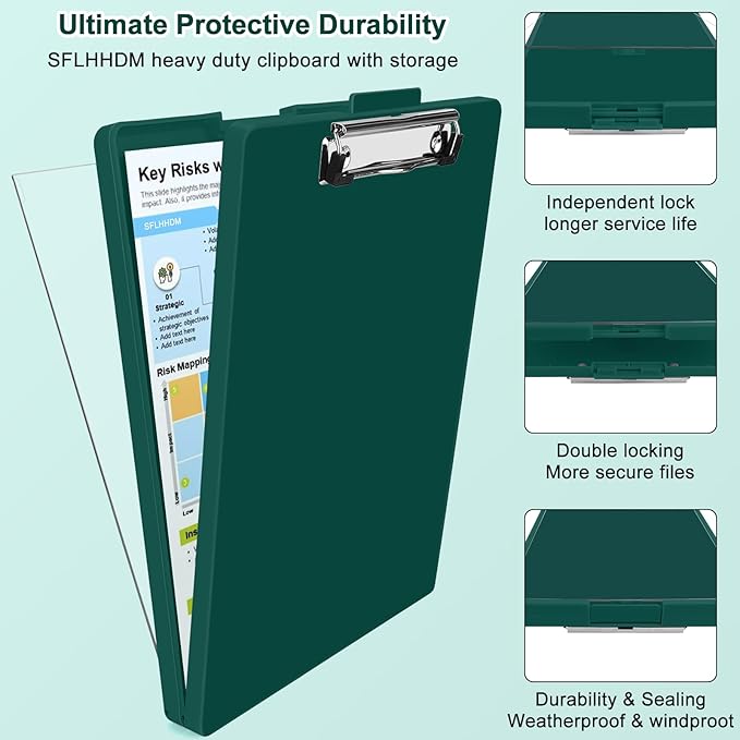 Clipboard with Storage,Three-Tier Box Clipboards(Letter Size),Storage Clipboard with Clip Form Holder Clipboards,Dry Erase Clip Boards 8.5x11 with Storage for Office School Supplies Clip Board-Emerald