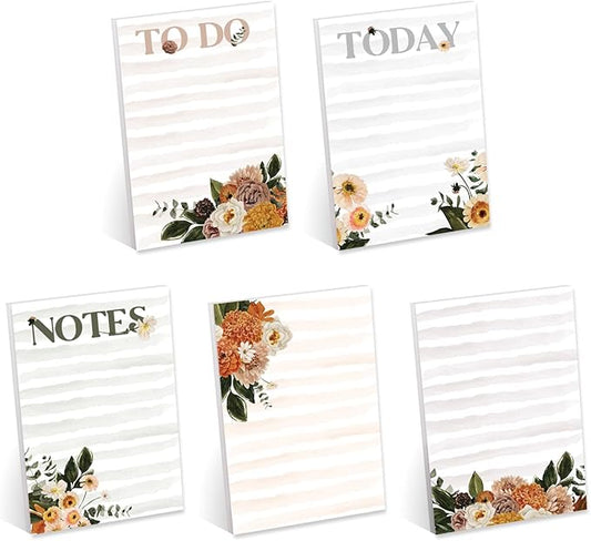 Floral Sticky Note Pads / 4" x 6" Repositionable Indie Boho to Do Sticky Notes / 5 Moody Striped Designs / 50 Sheets Per Pad Set of 5 / Made in USA