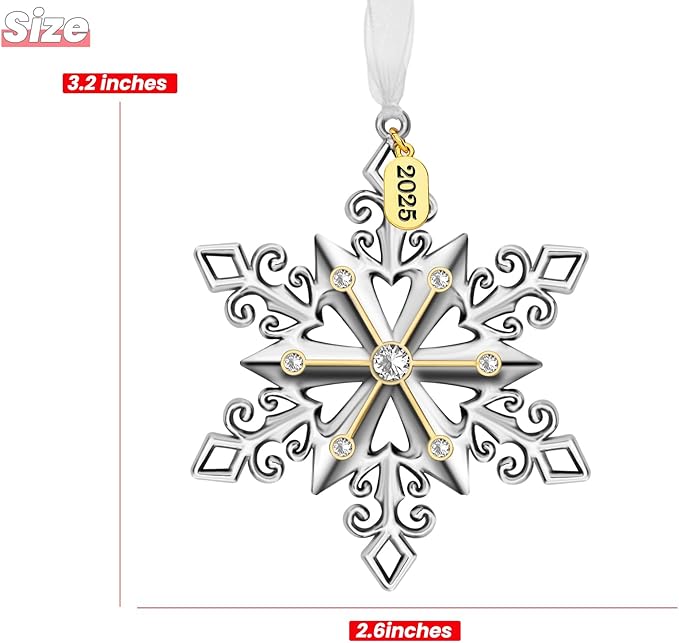 Christmas Tree Ornaments – 2025 Snowflake Hanging Pendant of Car Charm Holiday Decorative Keepsake Gift Home Decor (1 Pieces-B (2025))