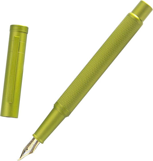 Asvine Mustard Yellow Forest Fountain Pen Bent Nib, Classic Design with Converter and Metal Pen Case, The Light of Hope Serise