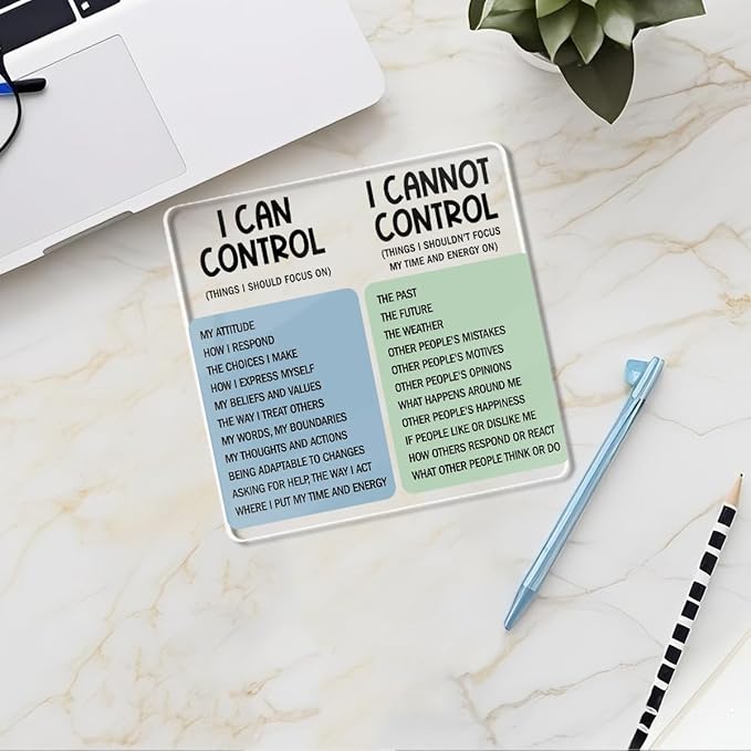 Mental Health Desk Decor Things I Can Control Acrylic Sign, Inspirational Gifts for Women Coworkers, Therapist Office Art Decor for Desk Gadgets Table Top Cubicle Living Room Bedroom Decorations 1