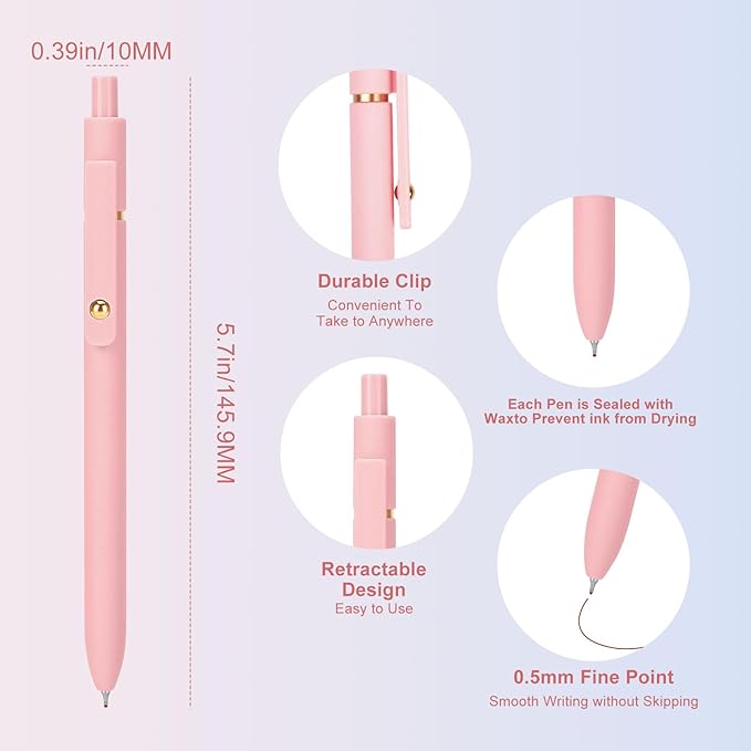 Ddaowanx Colored Gel Pens, 0.5mm Fine Point Retractable,Colorful Pens for Journaling,School Supplies, Gifts for Nurse and Teens, Stockings Stuffers for Women(6Pcs-Aesthetic Colors)