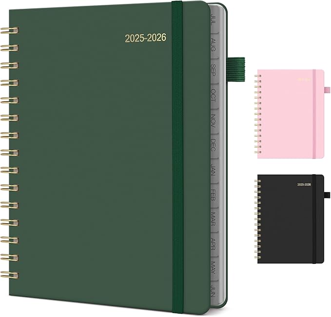 Planner 2025-2026 Weekly and Monthly, July 2025 - June 2026, Hardcover Spiral Bound with Tabs, Inner Pocket, A5 (6.3"x8.5") - Ideal for Teachers, Students & Professionals, Green