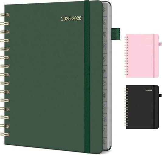 Planner 2025-2026 Weekly and Monthly, July 2025 - June 2026, Hardcover Spiral Bound with Tabs, Inner Pocket, A5 (6.3"x8.5") - Ideal for Teachers, Students & Professionals, Green
