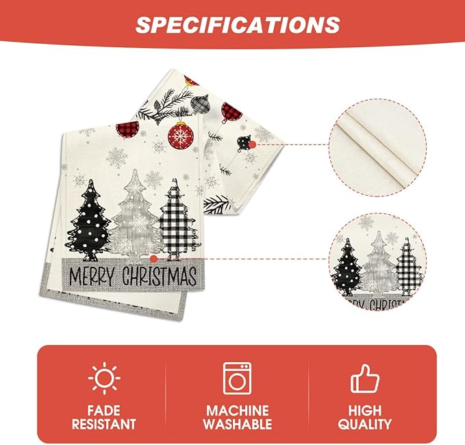 Artoid Mode Grey Pine Trees Snowflake Merry Christmas Table Runner, Winter Xmas Holiday Kitchen Dining Table Decoration for Home Party Decor 13x72 Inch