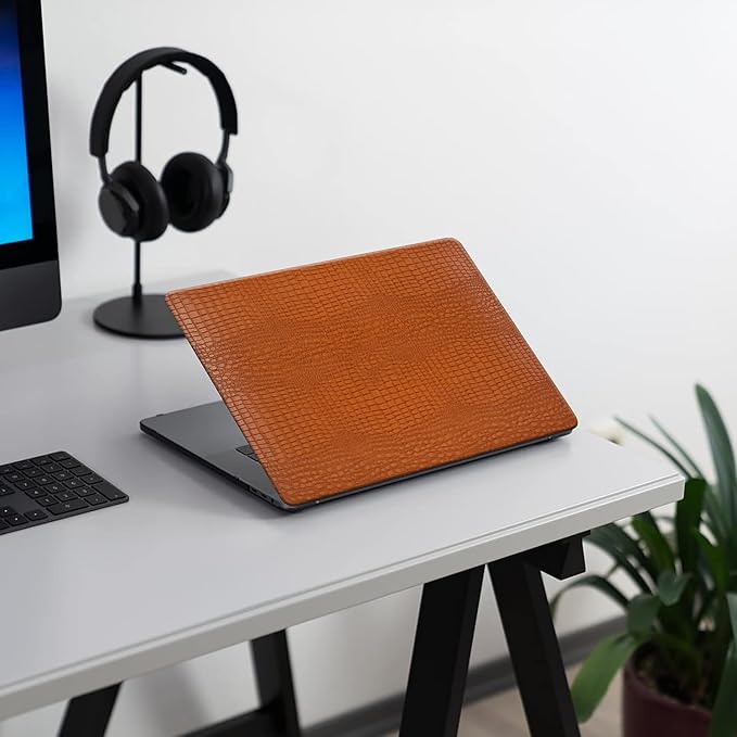 DTangLsm Compatible for MacBook Air 13 inch Case 2025 2024-2022 M4 A3240 M3 A3113 M2 A2681, Crocodile Skin Alligator PU Leather Hard Shell Cover for MacBook Air 13.6 inch M4 Case+Keyboard Cover, Brown