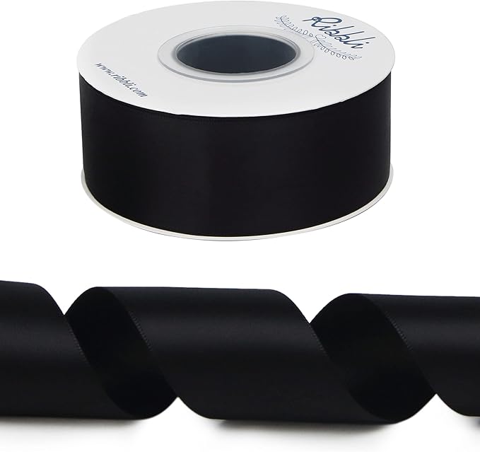 Ribbli Black Double Faced Satin Ribbon,1-1/2” x Continuous 25 Yards,Use for Bows Bouquet,Gift Wrapping,Wedding,Floral Arrangement