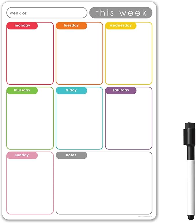 Magnetic Dry Erase White Board Planner for Fridge | Apartment Essentials and Home Organization Must Have | Family Planning, Grocery List, Whiteboard Calendar, Chore Chart | Multi-Color 12" x 16"