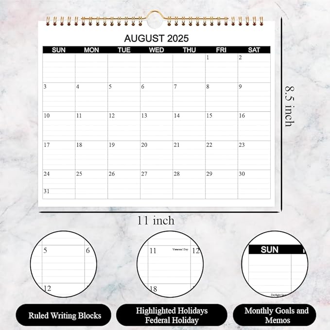Calendar 2025-2026 - Wall Calendar 2025-26 Runs from August 2025 to December 2026, 17 Months Calendar with Thick Paper for Planning at Home or Office, 8.5 x 11 Inch, Black
