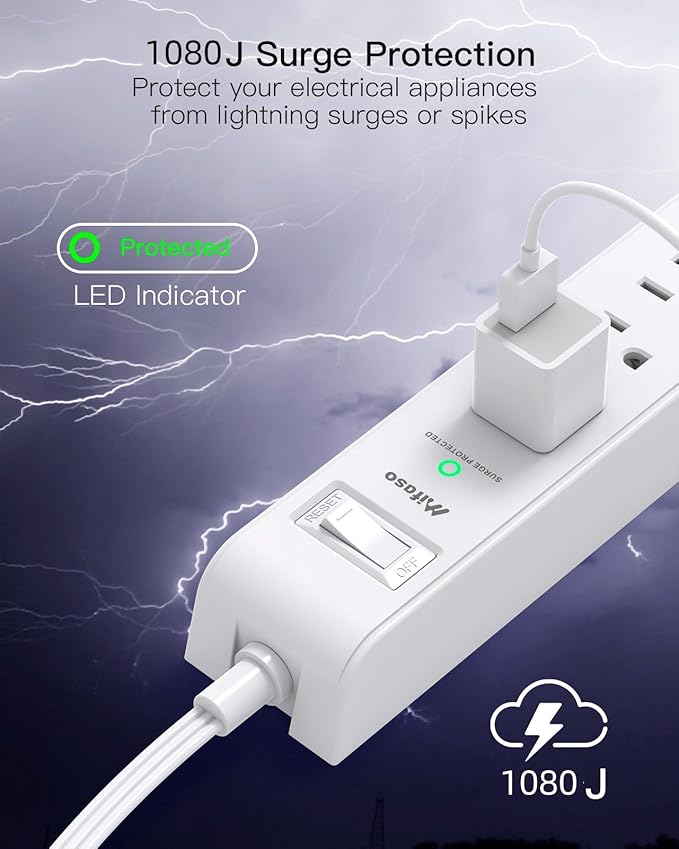 Flat Plug Power Strip, 5FT Ultra Thin Extension Cord with Multiple Outlets, 6 Outlets & 4 USB Ports (2 USB C), Surge Protector, Desk Charging Station for Home Office, College Dorm Room Essentials