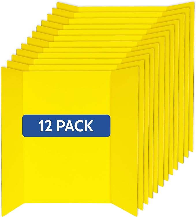 EPI Tri Fold Cardboard Display Board. Large 32 x 48in Yellow Trifold Poster 12 Pack. Professional Presentation Boards with Rounded Corners for Science Fair Project, School and Business Presentations