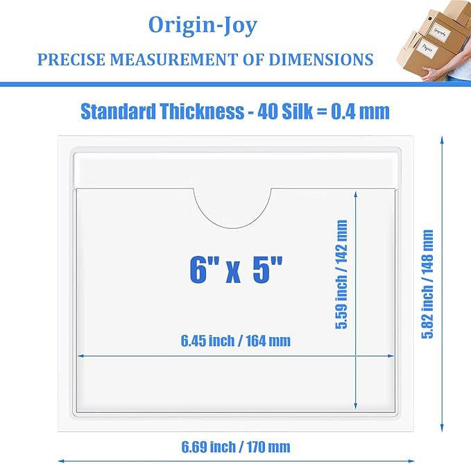Origin-Joy 25 PCS Self-Adhesive Index Label Pockets, Clear Plastic Peel & Stick Card Holders with Top Open for Loading (6 x 5 inch)