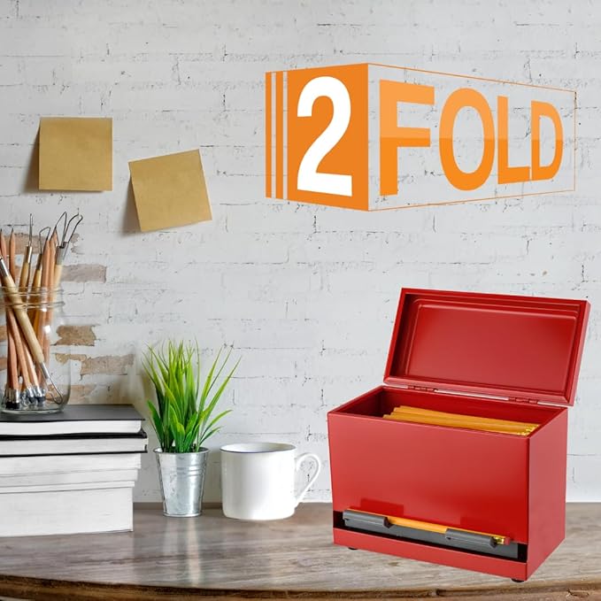 2Fold Pencil Dispenser for Classroom - Stainless Steel Bulk Pencil Holder for Desk - Includes Removable Label Stickers - Teacher Must Haves for Organization - Holds up to 200 Pencils (Red)