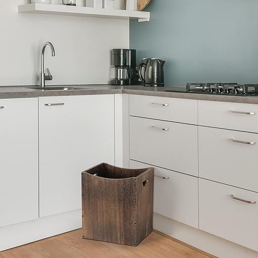 Wood Trash Can 5.3 Gallon Office Wastebasket Farmhouse Rectangular Garbage Can with Built-in Handles Small Trash Can for Bedroom Office Kitchen Bathroom Under Desk Large Storage