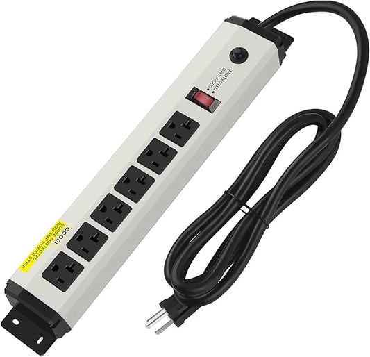 CCCEI 12 Gauge Heavy Duty Power Strip Surge Protector 4800J, 20 Amp 6 Plug Industrial Shop Garage Metal Multiple Outlets, 6 FT Extension Cord 5-15P Adapter High Amp 6-20R T-Slot 20a for Appliance.