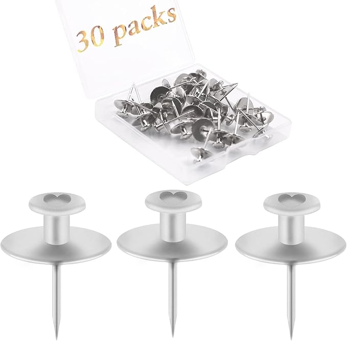 30 PCS Picture Hanger Nails, Double Headed Push Pins Hooks Thumbtacks for Wall Hangings Picture, Decorative Small Hook Pins for Drywall Cork Board Home Office Photo Decorations (Silver)