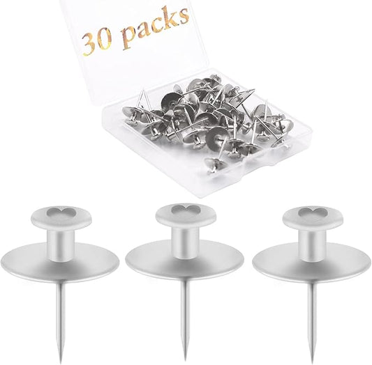 30 PCS Picture Hanger Nails, Double Headed Push Pins Hooks Thumbtacks for Wall Hangings Picture, Decorative Small Hook Pins for Drywall Cork Board Home Office Photo Decorations (Silver)