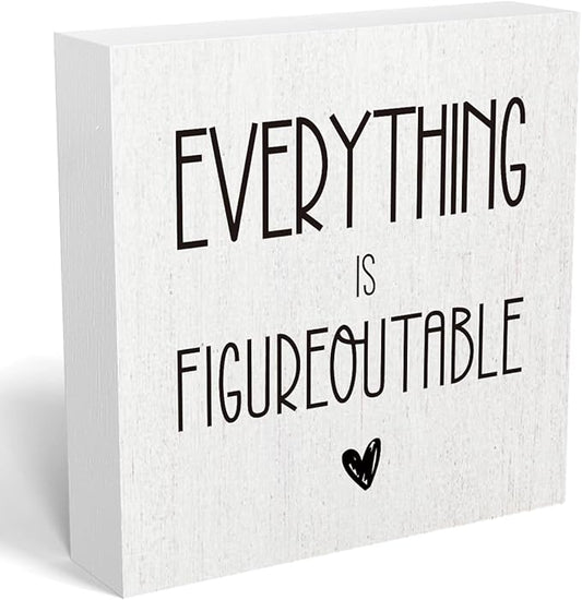 mmiishe Everything Is Figureoutable Wooden Box Sign Decorative Inspirational Farmhouse Wood Box Sign Home Office Decor Motivational Gift Rustic Square Desk Decor Sign for Shelf 5 x 5 Inches