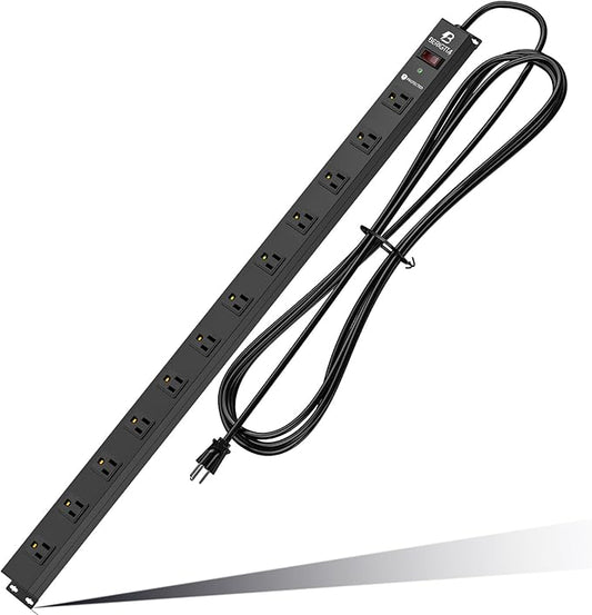 12 Outlet Surge Protector Metal Power Strip, 1800J Mountable Power Outlet, Heavy Duty Workshop Metal Power Strip for Commercial, Industrial, School and Home,15A 125V 1875W (6FT)