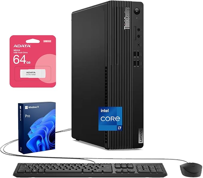 Lenovo ThinkCentre M70s Small Form Factor Business Desktop, Intel 20-Core i7-14700, 64GB DDR5, 2TB SSD, HDMI, DP, Wi-Fi 6, Wired KB & Mouse, Win 11 Pro, Bundle with ADATA UC310 64GB USB Flash Drive