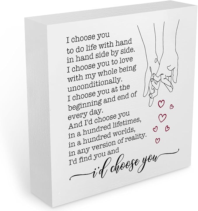 Wedding Gifts Office Supplies Rustic Desk Decor Romantic White Wooden Box Sign Anniversary Marriage Engagement Gifts Farmhouse Wood Plaque for Couples Wife Home Shelf Table Decorations Valentine Day