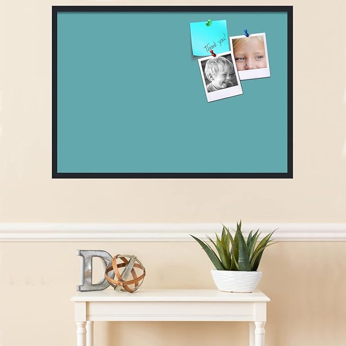 PinPix 40x28 Inch Cork Bulletin Board. This Decorative Framed Pin Board Comes with Aqua Pastel Design and a Satin Black Frame. Ideal for Home Office Decor or Message Board (PinPix-1806)