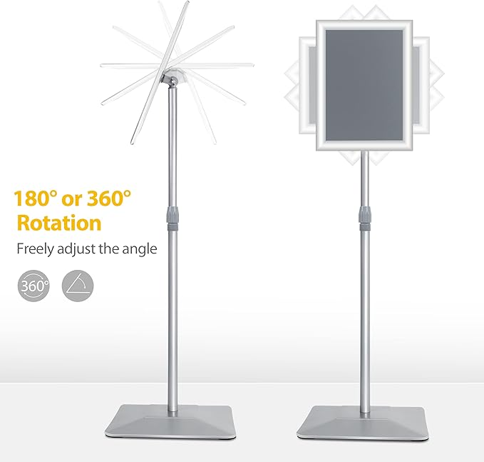 8.5"x11" Pedestal Poster Sign Stand with Heavy Duty Base, Adjustable Sign Holder Standing Floor Sign Stand for Office,Store,School,Church,Public Sign Displayed Stands, Silver