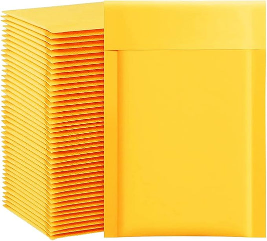 packbabol Kraft Bubble Mailers 4x8 Inch 100 Pcs,Small Self-Sealing Mail Shipping Bags,Yellow Padded Envelopes #000