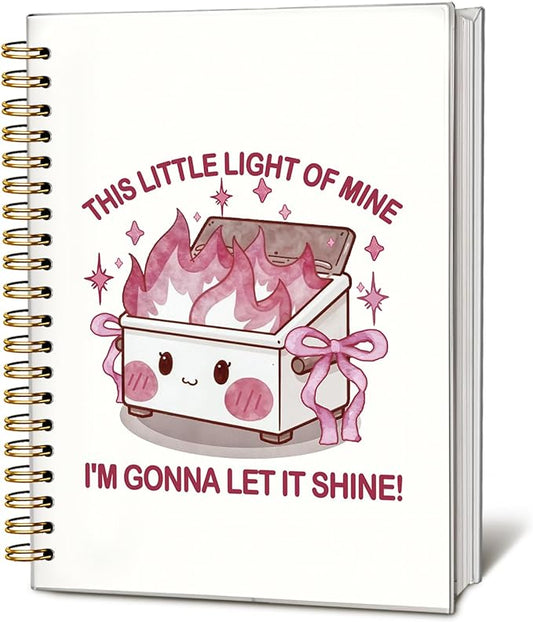 Cute Dumpster Fire Notebook Journal for women, Pink Bow Cute Spiral Notebooks for Women Girls，Dumpster Fire Gifts, Funny Office Gifts for Coworkers, 5.5x8.3 Inch