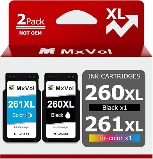 260XL 261XL Replacement for Canon Ink 260 and 261 Ink Cartridges PG-260 XL CL-261 XL for Canon Pixma TS6420a TS6420 TS6400 TR7020a TR7020 TR7000 TS5300 TS5320 Printer Ink Cartridge (1 Black,1 Color)