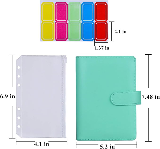 Antner A6 Budget Binder with Zipper Cash Envelopes for Money Organizer & Budgeting, PU Budget Planner Money Saving Binder with Cash Stuffing Envelopes & Labels for Home Office Travel, Light Green