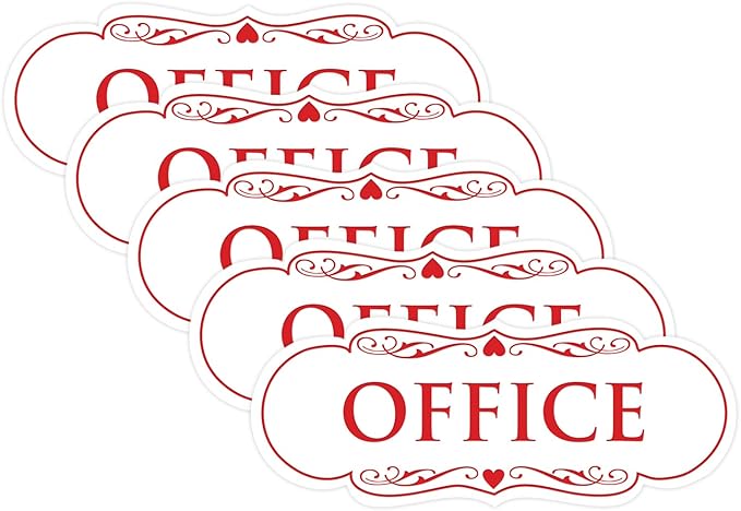 All Quality Designer Office Sign | Easy Installation - White/Red - Small (5 Pack)