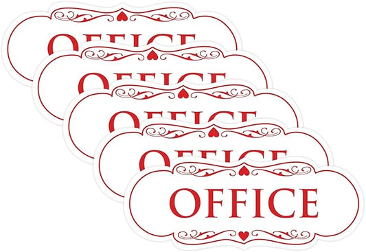 All Quality Designer Office Sign | Easy Installation - White/Red - Small (5 Pack)