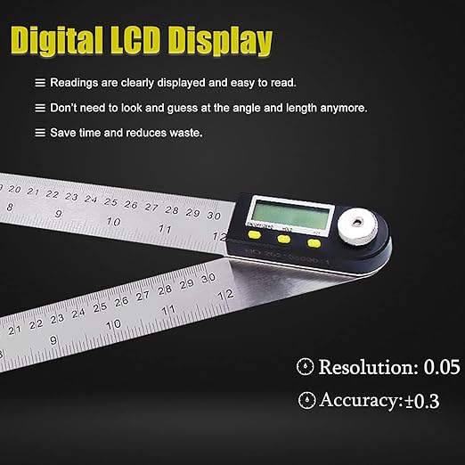 Delgada 12 inch/300mm Digital Angle Ruler and Stainless Steel Digital Angle Finder or Digital Protractor with Zeroing and Locking Function Battery Included