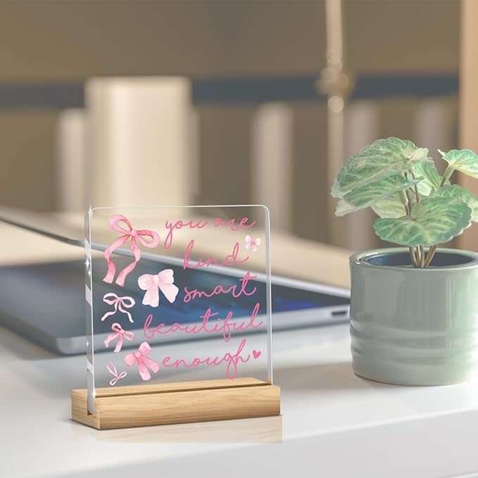 Pink Dorm Room Decor for Women, Pink Inspirational Awareness Positive Affirmation Sign Acrylic Sign Plaque Motivational Table Decorations for Home Bedroom